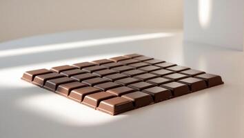 a close up of a white surface with chocolate squares on it photo