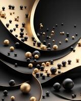 A black and gold background with a bunch of gold and black spheres photo