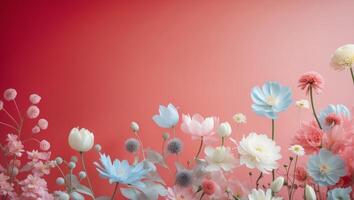 A red background with a bunch of flowers photo