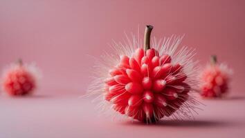 Close up of red rambutan on pink background photo