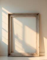 Empty Wooden Frame With Shadows In Bright Room Light photo
