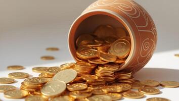 Golden Coins in a Decorative Pot - Autumn Wealth photo
