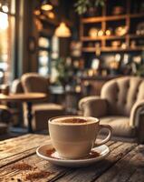 Enjoying a creamy cinnamon latte with aromatic spices in a cozy coffee shop setting photo