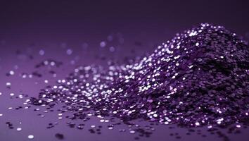 a close up image of purple glitter on a solid purple background highlighting the texture and shine in a monochromatic style photo