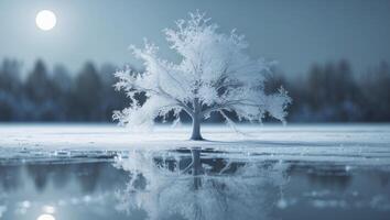 A tree is covered in ice and snow photo