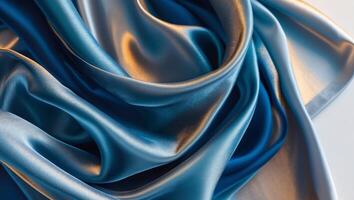 A close up of a blue and gold silk fabric photo