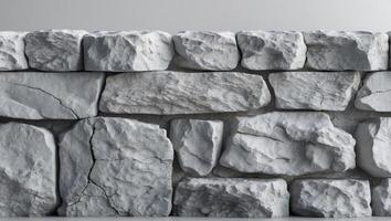 a textured stone wall composed of weathered gray rocks with uneven shapes and rough edges evoking a natural and rustic feel photo