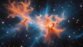 Nebula with Orange and Blue Regions and Numerous Stars photo