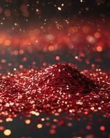 Shimmering red glitter under soft lights creates a vibrant and festive atmosphere for celebrations and events photo