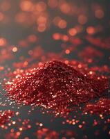Shimmering red glitter under soft lights creates a vibrant and festive atmosphere for celebrations and events photo