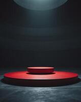Red stage with spotlight in empty room photo