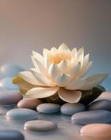 Tranquil Lotus and Smooth Pebbles in Soft Pastels photo