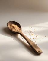 Natural Wooden Spoon with Sesame Seeds Captured in a Simple Yet Elegant Setting photo