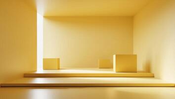 Monochromatic Yellow Interior with Platform and Cubes photo