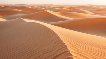 Vast orange desert landscape with gentle sand dunes and ripples photo