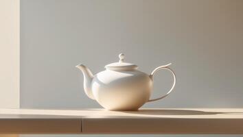 there is a white tea pot sitting on a table photo