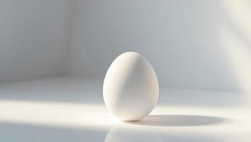 there is a white egg on a white surface with a shadow photo