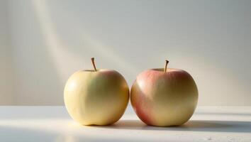 Two apples on a white surface photo