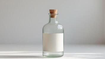 A white bottle with a cork on top of it photo