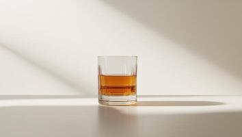 A glass of whiskey sitting on a table photo