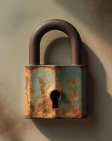 An old rusty padlock on a brown background photo