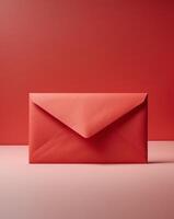 an envelope with a red envelope on a red background photo