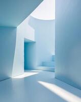Abstract light blue space with smooth surfaces for presentation photo