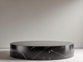 High Resolution Image of Black Round Marble Podium for Product Presentation photo