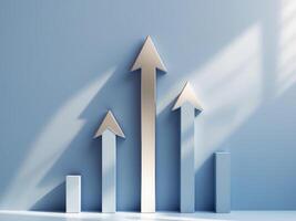 Growing bar graph with upward arrow representing increasing statistics photo