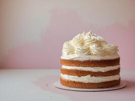 A cake with white frosting on top photo