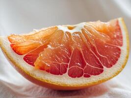 A close up of a red and orange grapefruit photo