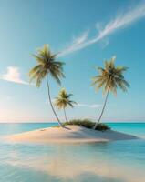 Two palm trees on an island in the ocean photo