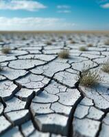 A dry desert with grass and plants photo
