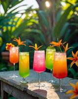 A group of colorful drinks on a table photo