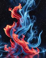Abstract Blue and Red Flames Intertwined in Space photo