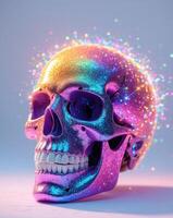 Glittery skull with colorful sparkles and lights photo