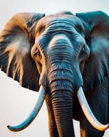 A close up of an elephant's face with tusks photo