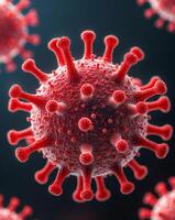 A close up of a red virus with a black background photo