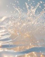 Water splashing on the beach with sun shining through photo