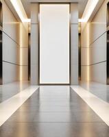 An empty hallway with a large blank sign photo