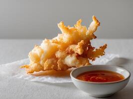Side Angle of Crispy Tempura with Dipping Sauce photo