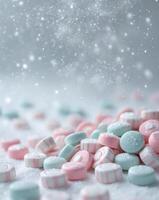 Pink and blue candy on a white background photo