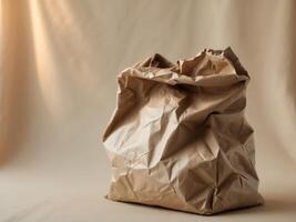 A brown paper bag sitting on a beige background photo