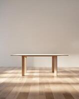 Wood floor with a table in the middle of it photo