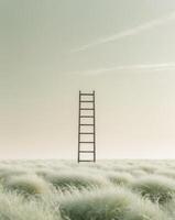 there is a ladder that is standing in the middle of a field photo