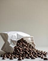Freshly Opened Bag of Coffee Beans Spilling Out photo