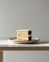 there is a piece of cake on a plate on a table photo