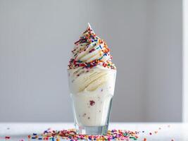 A cup of ice cream with sprinkles on top photo