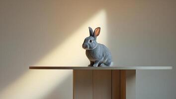 A rabbit is sitting on top of a table photo