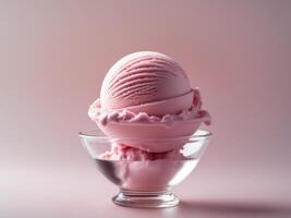 Delicious Pink Ice Cream Scoop in Glass Bowl on Pink Background photo